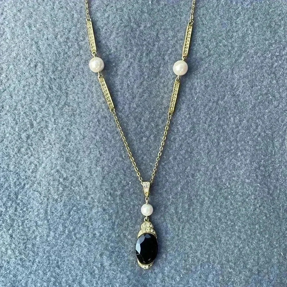 Marvella Black Gemstone with 3 Pearl and Diamond Like accents - Picture 1 of 5